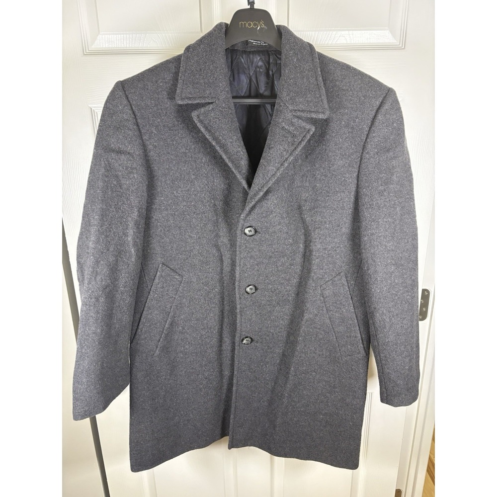 Vintage Di Silver Wool Overcoat Mens 42S Charcoal Gray 100% Wool Made Romania